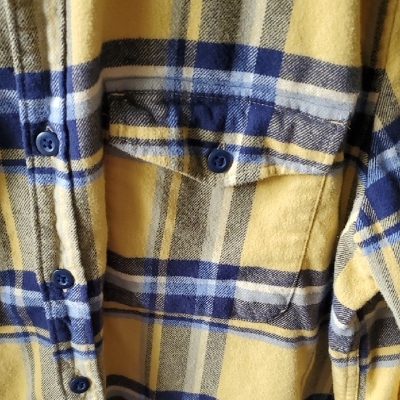 American Eagle Outfitters Yellow and Blue Plaid Casual Button Down Shirt - Picture 6 of 10